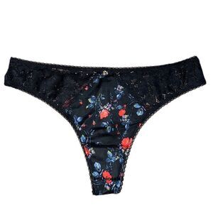 Victorias Secret Body Supersoft Satiny & Lace Thong panty Black floral
